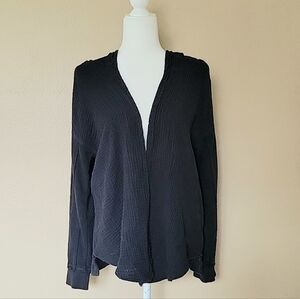 Daily Practice Womens Black Mixed Knit Gauze Hooded Open Cardigan - Size XS